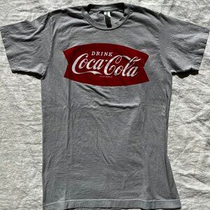 Coca-Cola T Shirt - Retro / Vintage Style Logo - Grey 100% Cotton - S Small
